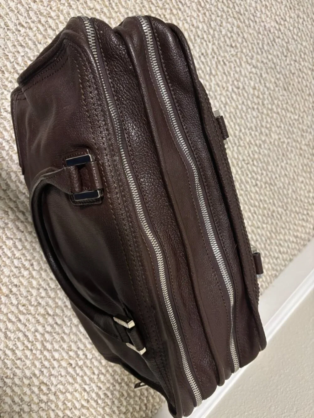 LOEWE Brown Pebbled Leather 2-Way Briefcase Business Bag w/ Strap & Dust Bag